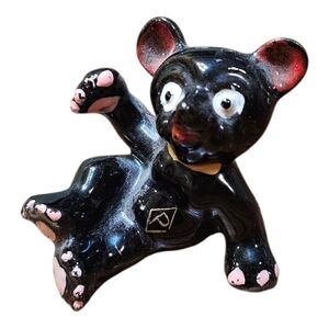 Vintage Redware Ceramic Black Bear Pepper Shaker
